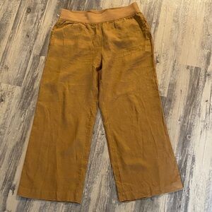 Soft Surroundings Linen Elasticated Pull On Wide Leg Pants Gold Mustard LARGE